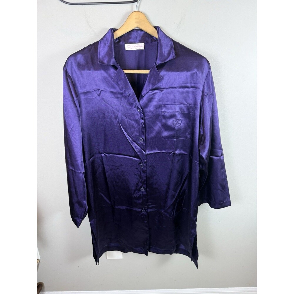 OSCAR DE LA RENTA Pink Label Womens Medium Purple Satin Night Shirt Nightgown